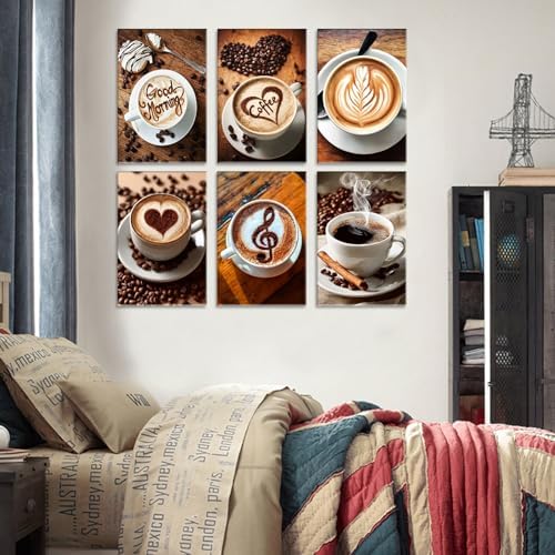 Coffee Latte 6 Pcs Adults Paint By Numbers Kits Brown Tone Coffee Art for Beginners DIY Acrylic Oil Number Painting Kits for Adults Paint by Acrylic on Canvas for Latte Lover 8x12 Inch Frameless - Image 5