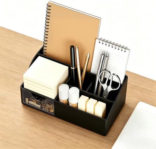 HBlife Acrylic Desk Organizer with Drawer, Pen & Pencil Holder, Multifunctional Desktop Caddy for Office Supply and Organization (Black) - Image 5