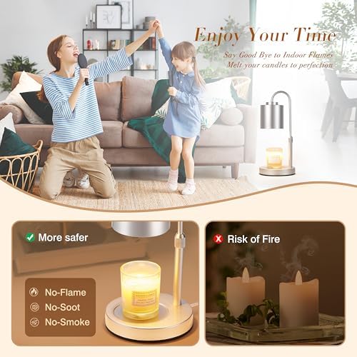 CASTLELIFE Dimmable Candle Warmer Lamp with Timer, Height Adjustable Candle Warmer for Jar Candles, Electric Wax Melt Warmer for Home Decor House Warming Gifts, Birthday Gifts for Women, Silver - Image 4