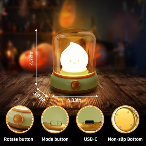 Ghost Campfire Night Light, Small Cute Desk Lamp, Dimmable Cordless Bedside Table Lamp, 2 Modes Rechargebale Battery Oprated Warm Night Light for Bedroom/Kids/Baby Nursery, Vintage Ambient Lighting - Image 7
