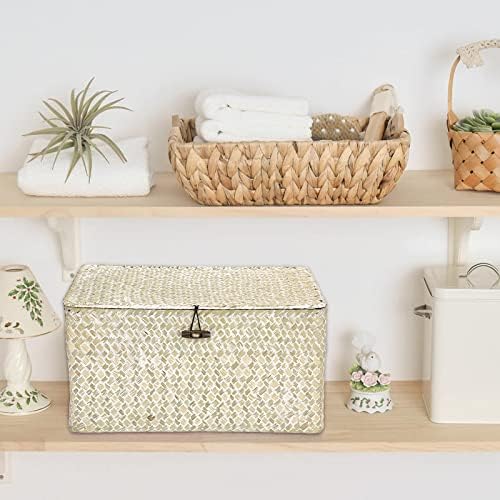 Hipiwe Wicker Shelf Baskets Bin with Lid, Large Seagrass Basket Storage Box - Image 3