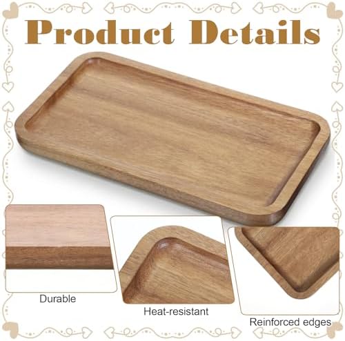 Small Wooden Tray, 7.52 X 4.1 Inch Rectangular Acacia Wood Serving Tray for Coffee Tables, Dessert, Snack, Fruit, Bathroom Trays Charcuterie Board for Home Decor - Image 3
