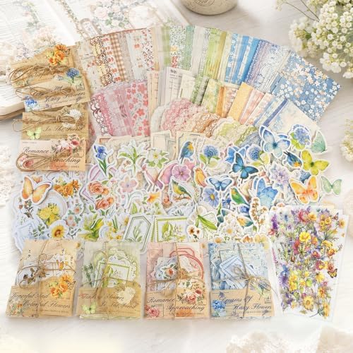484Pcs Vintage Floral Scrapbook Supplies Kit, Paper & Journaling Stickers by Unknown