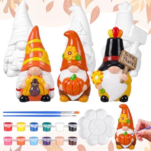 Youyole 3 Pack Gnome Figurines, Thanksgiving DIY Ceramic to Paint Craft Kit by Ajaredlulu