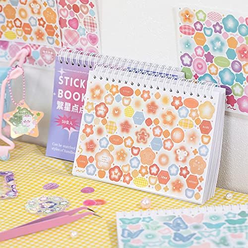 Doraking Colorful Sticker Book, 50 Sheets Shiny Love Bubble Heart Butterfly Ribbon Cute Stickers for Junk Journal Arts Craft Greeting Cards Scrapbook Supplies Home Decoration, DIY Deco Stickers (A) - Image 2
