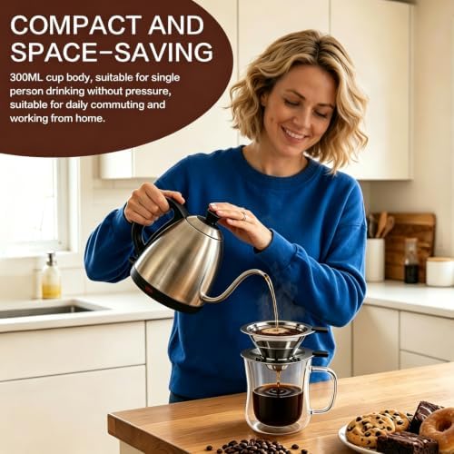 Pour Over Coffee Maker with Cup, 2-in-1 Immersion & Drip Coffee Dripper, Stainless Steel Reusable Filter, Fits 3.3–4 Inch Cups, No Paper Filters Needed, Portable Coffee Brewer for Home Office Travel - Image 6
