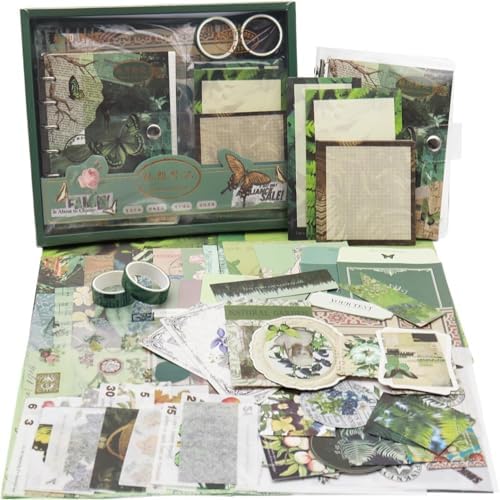 ATIRAMANIYA 346pcs Journal Supplies Kit Vintage Scrapbook Stickers Art Journaling Bullet Junk Journal Planners DIY Decoration Paper Stickers Craft Kits Notebook Collage Album (Green Butterfly Book) by ATIRAMANIYA