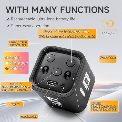 Rotating Productivity Timer, 5, 10, 30, 60 Minute Presets, Desk Cube - Image 4