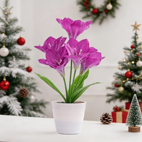Artificial Purple Lily Flower Lamp - Flower Night Light, Christmas Birthday Gifts for Women Wife Girlfriend Mom Anniversary Bedroom Bar Coffee Shop Night Light Lamp Home Decor - Image 2