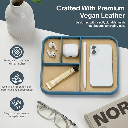 Nordik Leather Valet Tray - Medium EDC Tray - Nordik Blue 9.5 x 7.9 in - Image 3