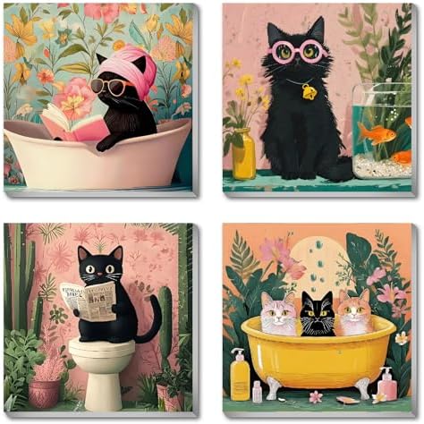 Canrichshop 4 Pack Cat Paint by Numbers for Beginner,Black Cat Adult Paint by Number Kits on Canvas Framed, DIY Number Paintings for Adults for Wall Home Decor 8X 8 inch by Canrichshop