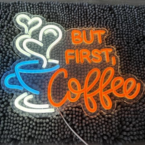 But First Coffee Neon Sign Large 5V USB Powered Acrylic Neon Lights with Dimmable Switch and Hanging Chain for Coffee Cafe Bar Party Living Room Sign Gifts 14 * 11.3inch(Orange) - Image 3