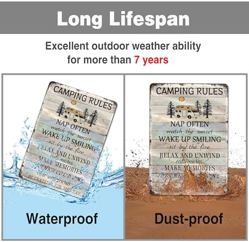 Camping Rules Vintage Metal Sign Nap Often Watch The Sunset Camper Room Campsite Wall Decor Creative Tin Sign For Home Cafe Bar Club Camper Decor Gifts Decor 8x12 Inch - Image 3