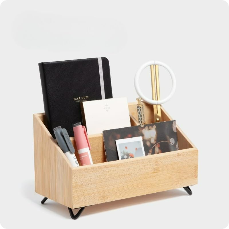 Bamboo Desktop Organizer 10 X 4 8 X 6 In Multi Compartment Desk Storage Caddy Stationery Holder For Pens Notepads Clips Office Supplies Home Office School Dorm Desktop Organization Rack by Unknown