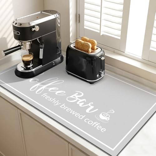 Findosom Dish Drying Mat, 17"x 32" Super Absorbent & Hide Stain Coffee Mat, Cuttable Drying Mat for Kitchen Counter, Coffee Bar Accessories, Under Dish Rack, Coffee Maker, Espresso Machine, LightGrey by Findosom