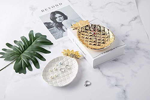 Lependor Ceramic Plate Jewelry Tray Jewelry Holder Jewelry Display - Ring Dish - Organizer for Keys - Phone - Jewelry - Watch - Wallet -Trinket - Best Wedding/Birthday - Big Size White Pineapple - Image 6