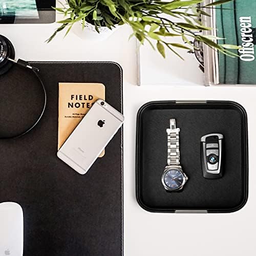SANZIE Leather Tray Desktop Storage, Trinket Catchall Tray (Black) - Image 5