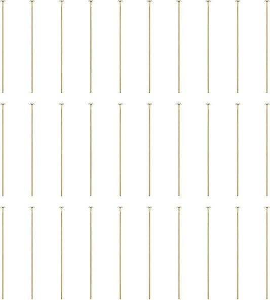 HARFINGTON 100pcs Flat Head Pins 1.38" 35mm Needles Bulk for Earring Pendant Necklace Bracelet Charm Jewelry Making Findings DIY Craft, 18K Gold