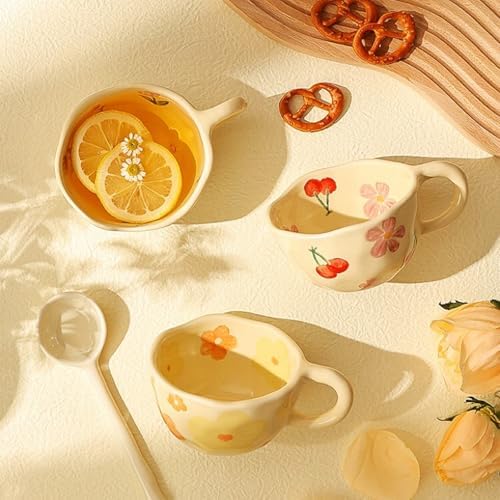 Creative Cute Coffee Mug Floral Ceramic Coffee Mug Flower Cute Cup for Women Girl 8.5oz Handmade Hot Chocolate Mugs for Latte Milk Tea Valentine’s Day Mother’s Day Birthday Christmas Gift(Orange) - Image 4