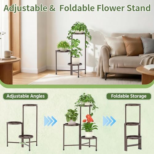 LASZOLA Plant Stand Indoor with 10 Inch Large Metal Tray, 3 Tier Bronze - Image 5