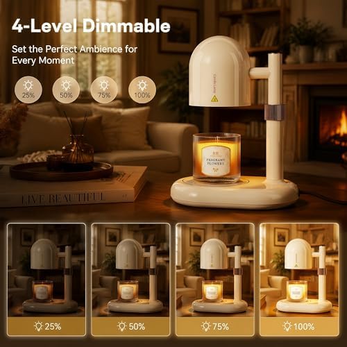 All-Metal Candle Warmer Lamp with Timer & Dimmer, Heavy Duty Adjustable Height Melt Warmer for Jar Candles, Durable Wax Warmer Lamp with 2 GU10 Bulbs, Gifts for Home Decor - Image 4