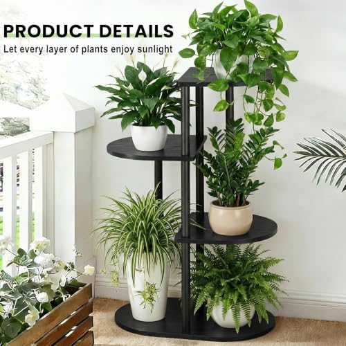 Tiered Plant Stand Indoor, Tall 4 Tier 5 Potted Wooden Plant Shelf for Multiple Flower Plants, Multi Corner Metal Plant Holder Indoor for Patio Garden Patent Design Living Room Balcony Bedroom, Black - Image 5