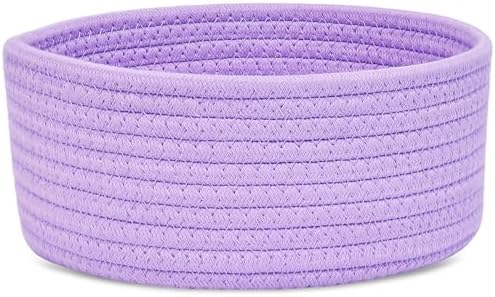 ABenkle Small Woven Basket, Empty Tiny Shallow Storage Basket, Mini Cotton Rope Baskets, Round Decorative Hamper, Basket Storage Bins for Toys, Spa, Socks, Nursery, Living Room by ABenkle