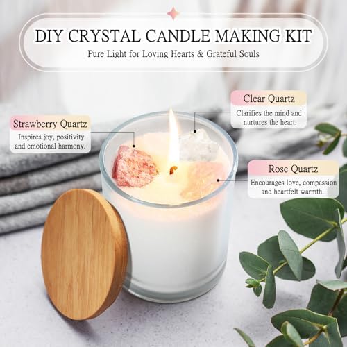 BRELANO Crystal Candle Making Kit – No-Melt Pearled Candle Sand, 18 oz Sand Wax, 30 Cotton Wicks, 3 Natural Crystals & Glass Jar – DIY Candle Gift Set for Women & Home Decor - Image 4