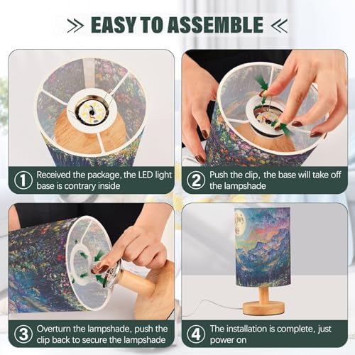 Beautiful Wildflowers Full Moon Bedside Table Lamps with USB Port for Bedroom Lamp Table Lamp Small Nightstand Lamp Sturdy Linen Shade Wooden Base Decorative Lamps for Home Dorm Office Living Room - Image 6