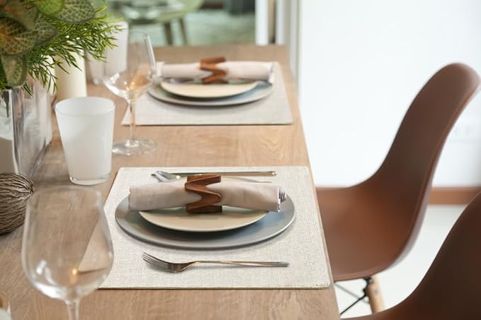 homing Cotton Linen Placemats Set of 8, Cloth Washable Farmhouse Dining Table Mats for Indoors & Outdoors, Easy to Clean, Neutral Beige, 13 x 19 Inch
