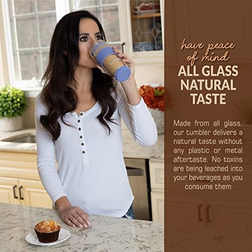 Double Wall Glass Tumbler, 14-Ounce Glass Travel Coffee Mug with Lid - Image 4