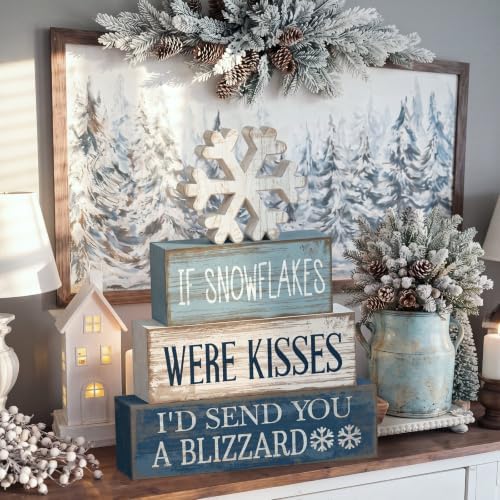 Moucuny 4 Pcs Christmas Table Decorations Wooden Snowflake Decor Winter - Image 6