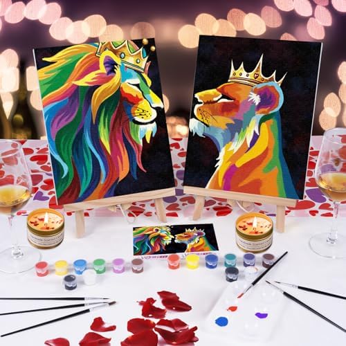 VOCHIC Sip and Paint Kit,Pre Drawn Canvas Couple Painting Kit for Adult Date Night Painting Art Set Canvas for Adults Couples Valentine's Day, 2 Pack (8 x 10 Inches) - Image 2