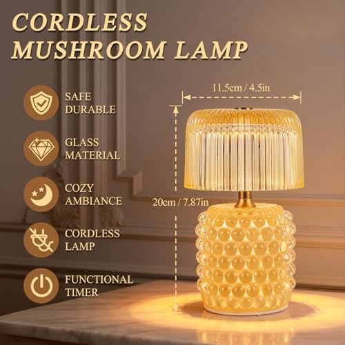 Small Battery Operated Lamp with Timer, Pearl, Yellow - Image 2