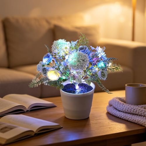 Artificial Blue Flower Night Light Bedroom Wedding Party Office Decor - Image 2