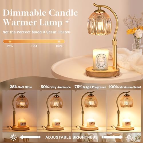 Hong-in Candle Warmer Lamp - with Timer & Dimmer, Modern Home Decor House Warming Gifts, Cozy Birthday Gift for Women Mom (Amber) - Image 3