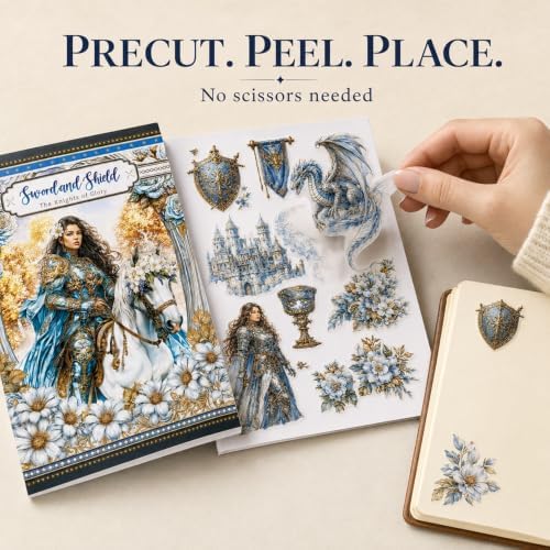 Dwpetzo Medieval Fantasy Sticker Book for Journaling, Collage, A5 Sheets - Image 3