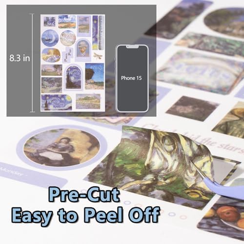 YagCu Vintage Journaling Stickers for Junk Journal, 487 Scrapbooking Sticker and 20 Ephemera Papers for Adults, Washi Materials with Art Famous Paintings - Image 6