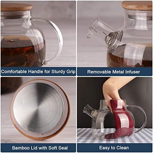 CnGlass Glass Teapot Stovetop Safe,20.3 oz Clear Tea pot with Removable Filter Spout,Loose Leaf and Blooming Tea Maker - Image 3