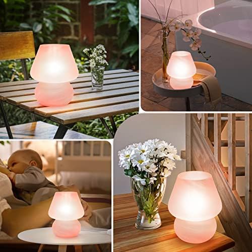 ONEWISH Mushroom Lamp Cute Table Lamp for Bedroom Nightstand Soft Light Pink, Small Glass Nightlight Stepless Dimmable Desk Lamp for Dining, Living, Nursery, Vanity, Home Decor Lamp for Girls Women - Image 6