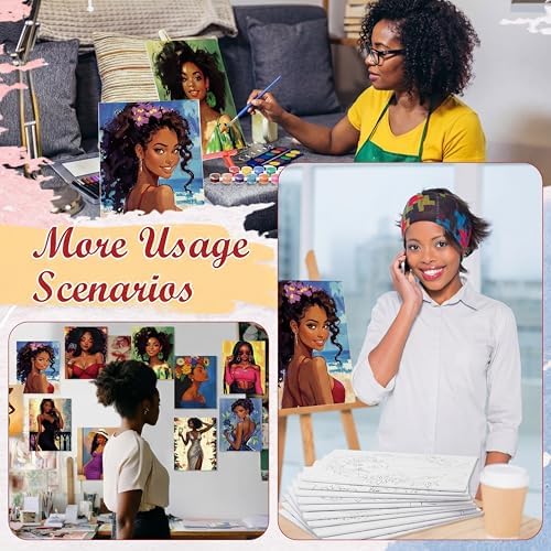 Blosssound 10 Set Charming Lady Pre Printed Canvas Pre Drawn Canvas Painting with Easel Kits 5" x 7" Sip and Paint Party Kit for DIY Art, Adult's Date Night - Image 4