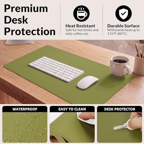 AFIING Cork Desk Mat, 35.4" x 17", Olive Green,Desk pad Protector - Image 4