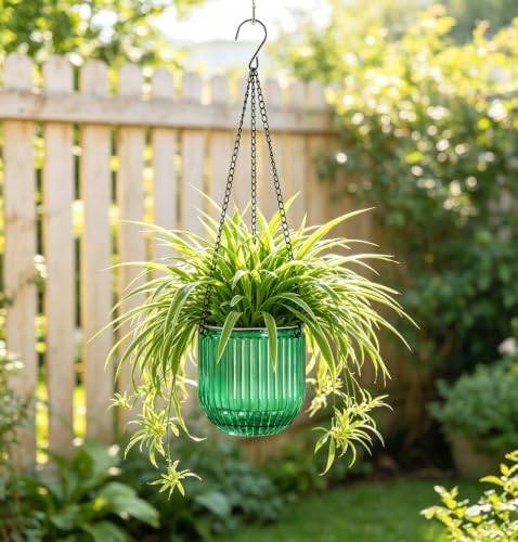 Melphoe 2 Pack Self Watering Hanging Planters Indoor Flower Pots, 5.3/8.3 Inch Outdoor Hanging Basket, Plant Hanger with 3Hooks Drainage Holes for Garden Home (Emerald) - Image 2