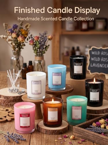 8.5oz Candle Jars with Lids, 12 Pack Colored Glass Containers for Candle Making, DIY Kit with 20 Wicks, Stickers & Labels, Refillable Aromatherapy Jars for Home Decor & Gifts - Image 3