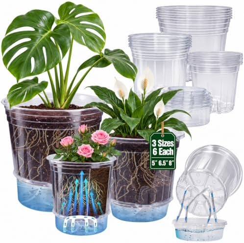 Bluepro Self Watering Pots for Indoor Plants, 8/6.5/5 Inch, 18-Pack by Bluepro