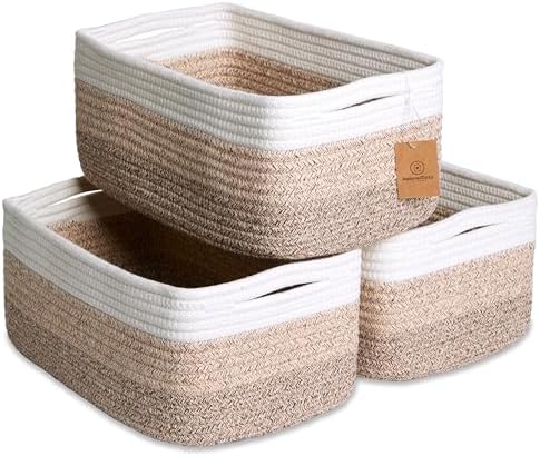 NaturalCozy 13.5”x8.5”x5.5” Storage Baskets for Shelves 3 Pack | Cotton Rope Woven Small Baskets for Organizing | Small Storage Bins for Nursery, Bathroom, Closet, Cube Shelf, Decorative, Gift by NaturalCozy
