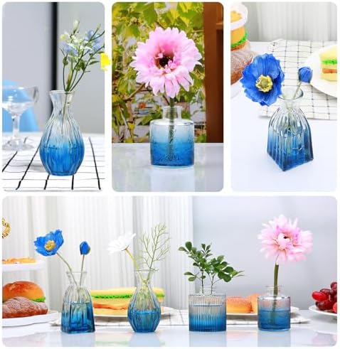 Glass Bud Vases 4 Pack, Small Deepblue Flower Vases for Wedding Centerpiece - Image 6