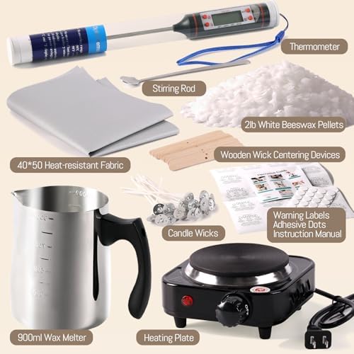 simeitol 2lb White Beeswax Candle Making Kit for Adults, Complete Gift Set with Melting Pot, DIY Starter Candle Making Supplies for Home Decor/Gift Crafting/Holiday Party - Image 2