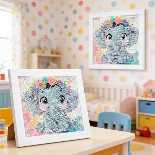 GHHKUD Elephant Diamond Art Painting Kits for Adults with Frame, Diamond Art Animals Crafts for Ages 4-6-8-12, Easy to DIY Gem Painting Gifts Home Wall Decor 15x15cm (Beautiful Packages) - Image 4