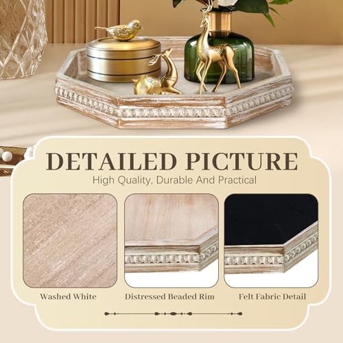 Wooden Decorative Tray, Small Serving Tray with Wood Bead, Farmhouse Big Tray for Ottoman, Countertop, Coffee Tabl, 13" x 13"x 1.6" (White Washed) - Image 6